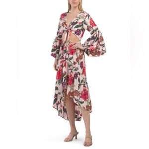 RAGA floral tie front high low midi dress NWT